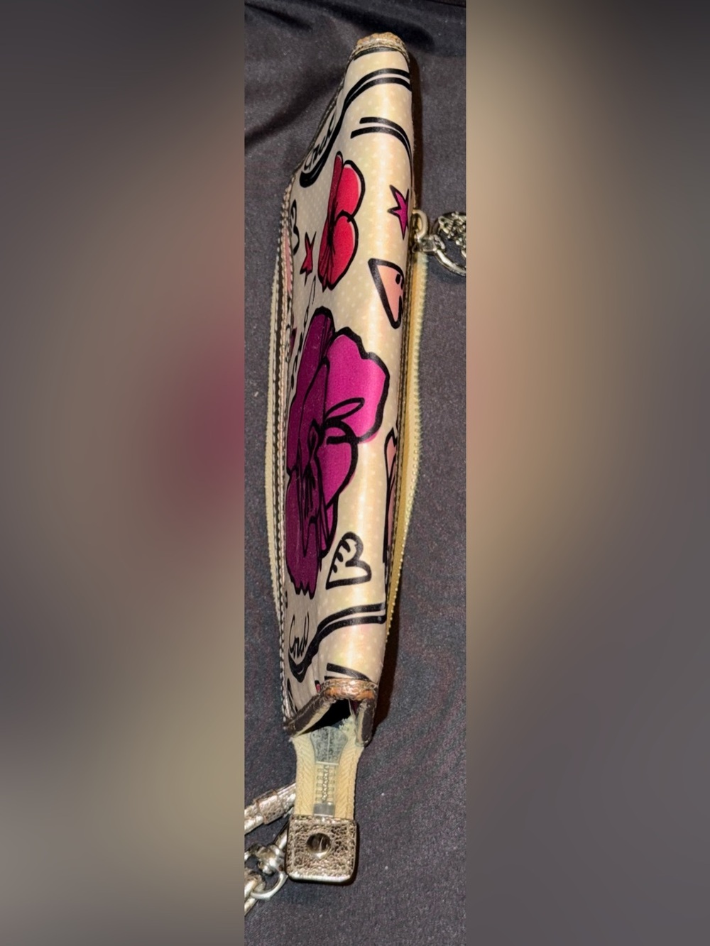 Coach Poppy Pink Floral Canvas Wristlet with Metallic Silver Tone Trim - Picture 7 of 15